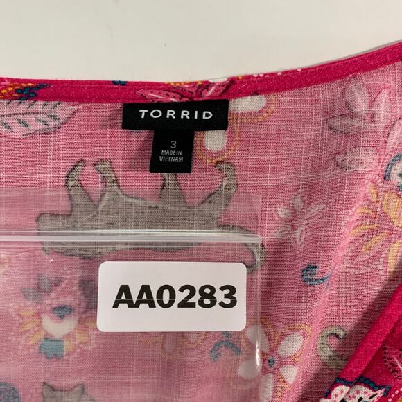 Torrid 3X Midi Rayon Slub Button Front Tie Dress Leopard Pink *flaw - Picture 3 of 10